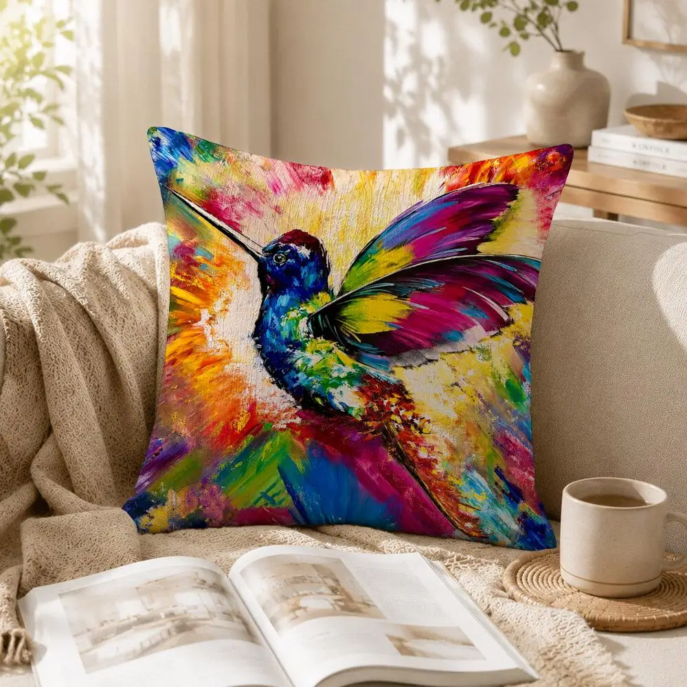 Colorful Hummingbird Cushion Cover Linen Pillow Cover 40x40cm Decorative Cushion Case Boho Home Sofa Decor Gift