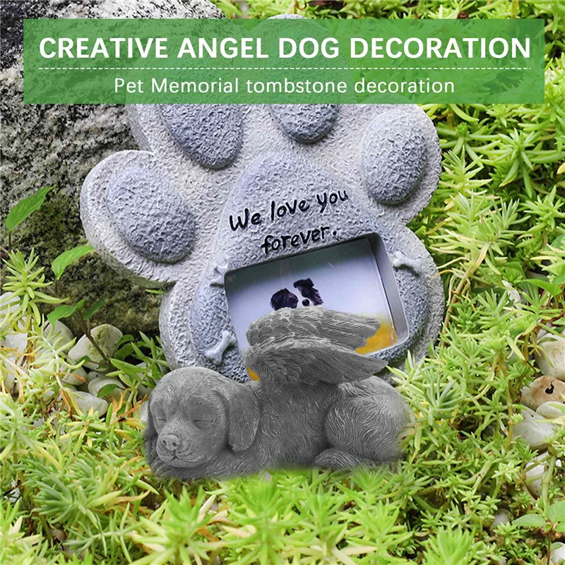 LICE-Собака Ангел Домашнее животное Мемориал Надгробие Маркировка Резная статуя, Смола, Каменная отделка