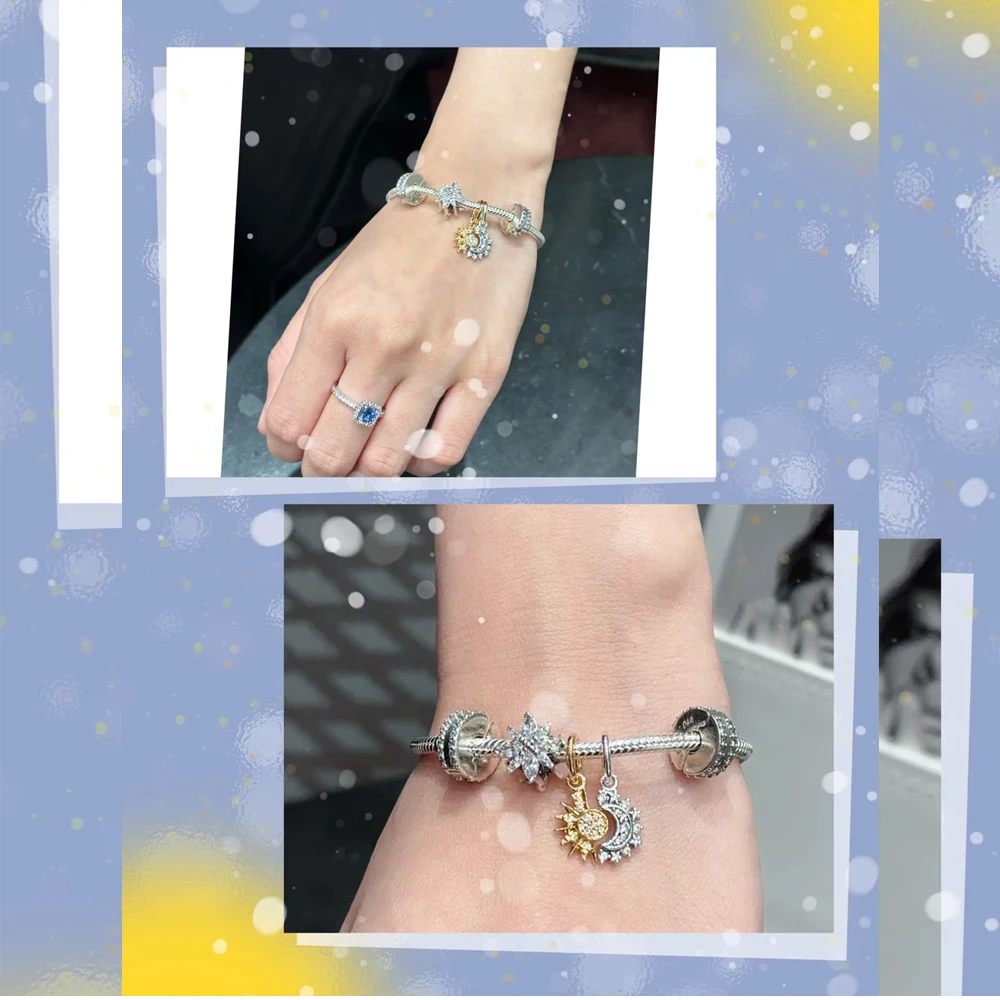 925 Sterling Silver Christmas Eve&Starlight&Love&Sun and Moon Dangle Charm Fit DIY Bracelet Fashion Jewelry