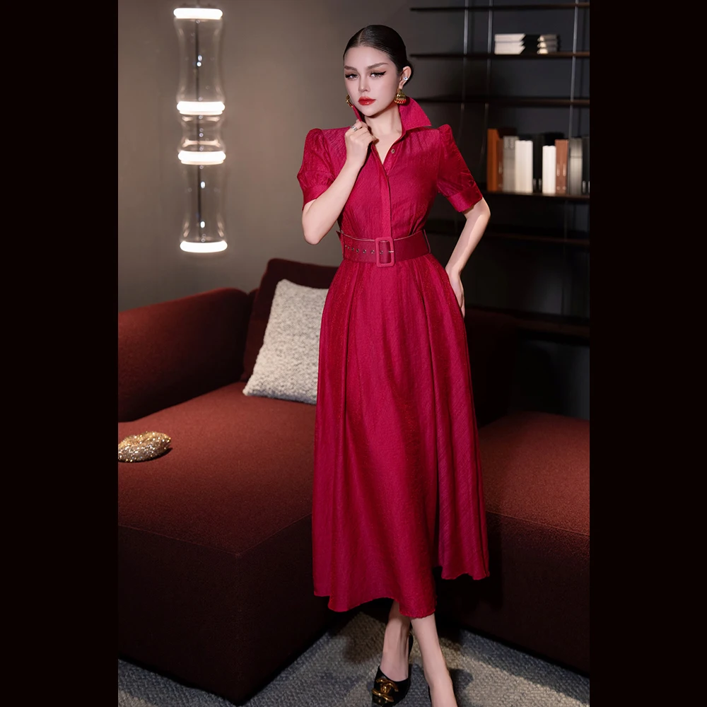 

Meyyithun Slimming Lapel Midi Dress for Women High-End Socialite Light Luxury Office Clothing Lady Style 11117M07