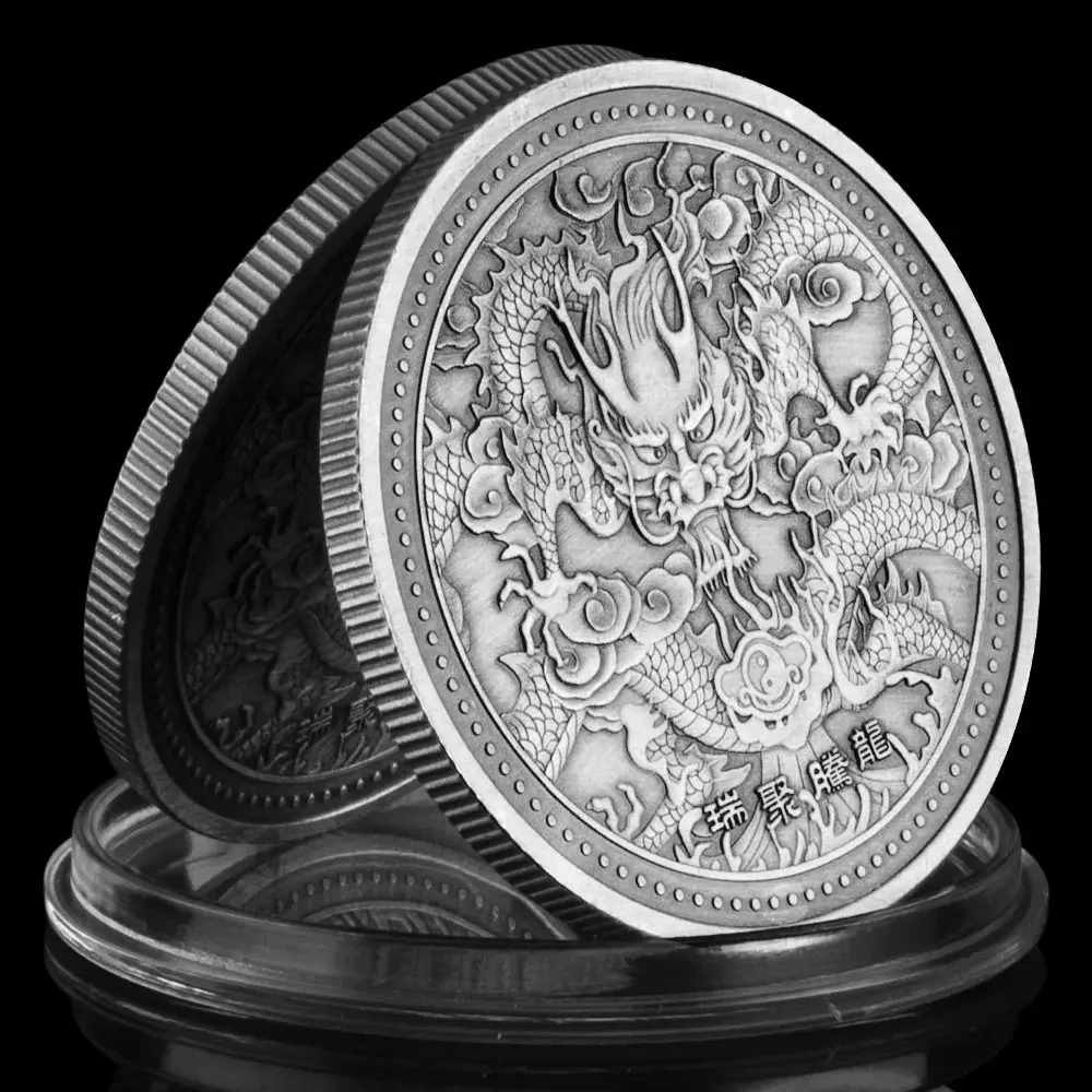 God In The East Worshipped By The Taoists Azure Dragon Collectible Souvenir Silver Plated Antique Imitation Commemorative Coin