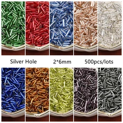 Cuentas de tubo de línea de color plateado, cuentas de semillas de vidrio checo para pulsera DIY, fabricación de joyas, accesorios de prendas de vestir, 2x6mm