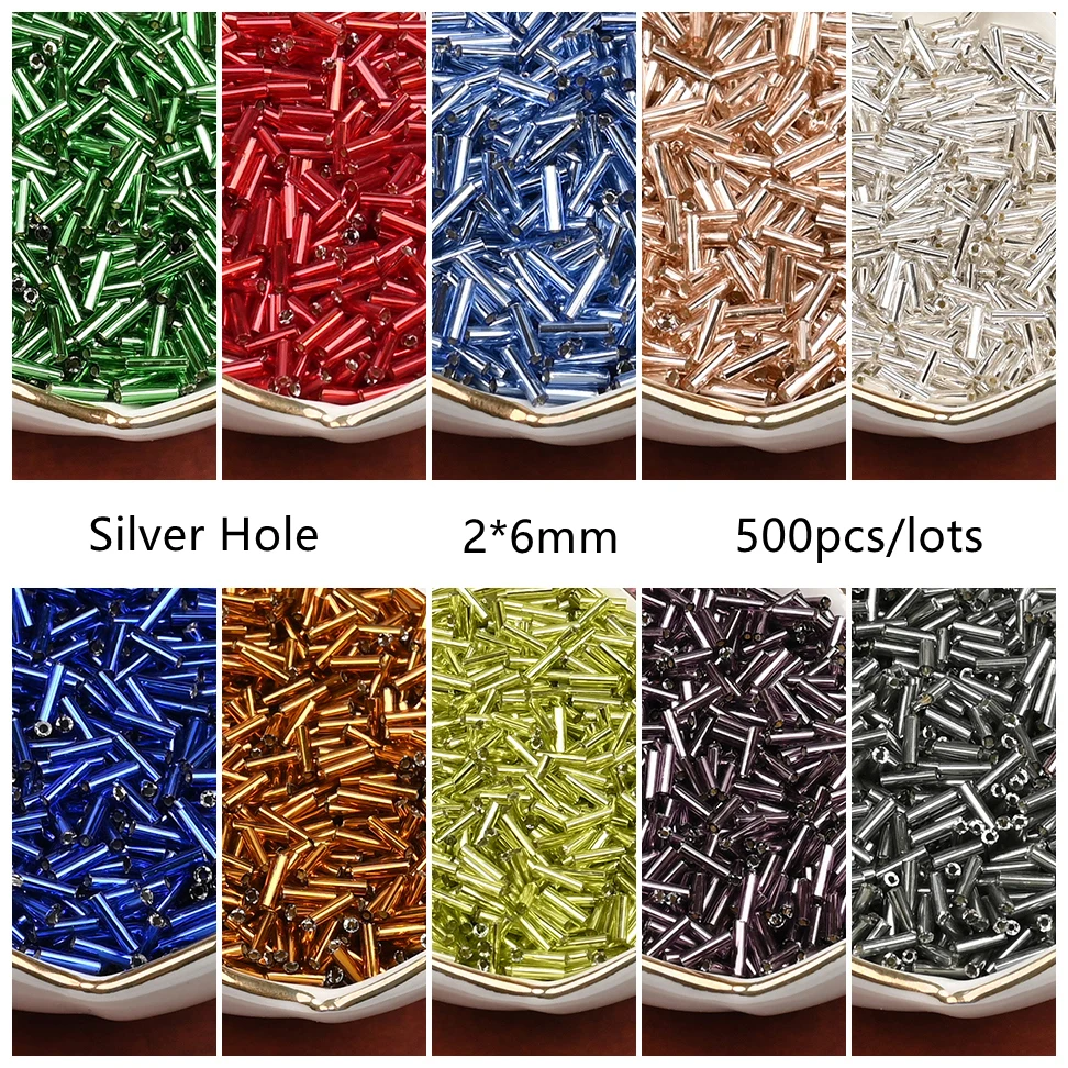 2x6mm kolor srebrny linia rurki koraliki szklane Mini japonia koraliki dla majsterkowiczów bransoletka biżuteria sukienka dokonywanie akcesoria odzieżowe