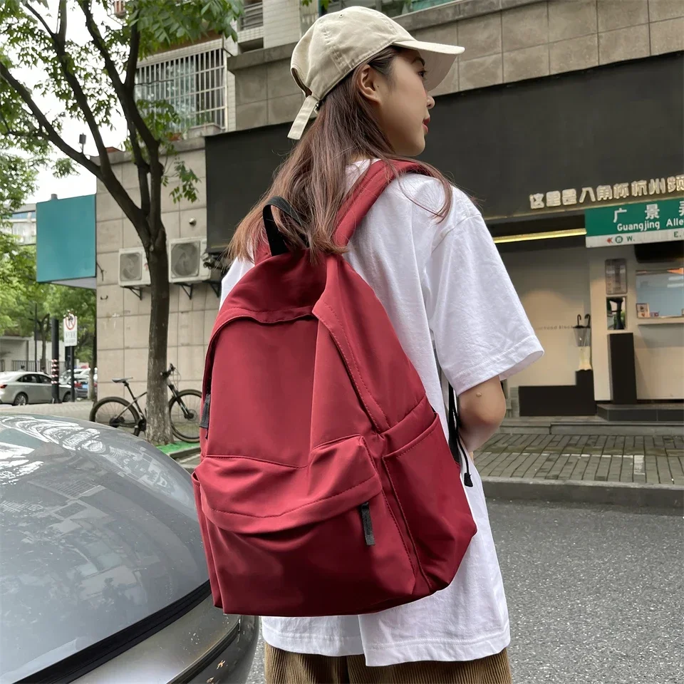 Nylon Versatile Backpack Large Capacity Waterproof School Student Backpack Washable Black Grey White Red Computer Bag Unisex