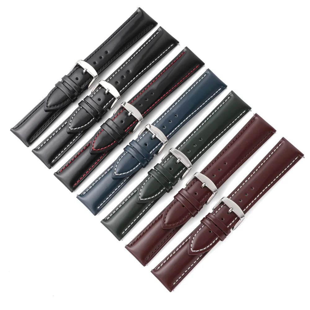 18mm 19mm 20mm 21mm 22mm Cordovan Genuine Leather Watch Band Strap Universal Quick Release Wristwatch Bracelet Belt