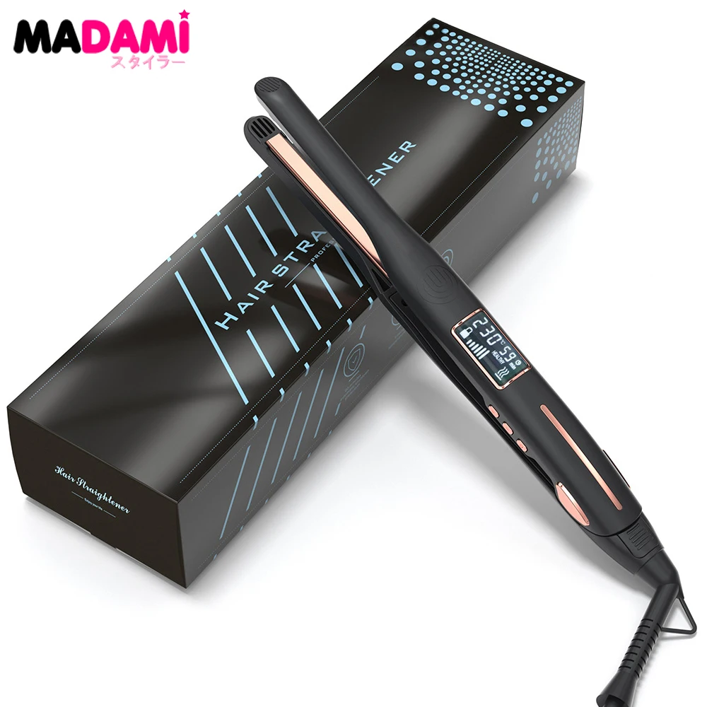 Hair Straightener Curler 450°F Professional Titanium Thinnest Plate Pencil Flat Irons For Short Hair Men's Beard Styler 100-240V