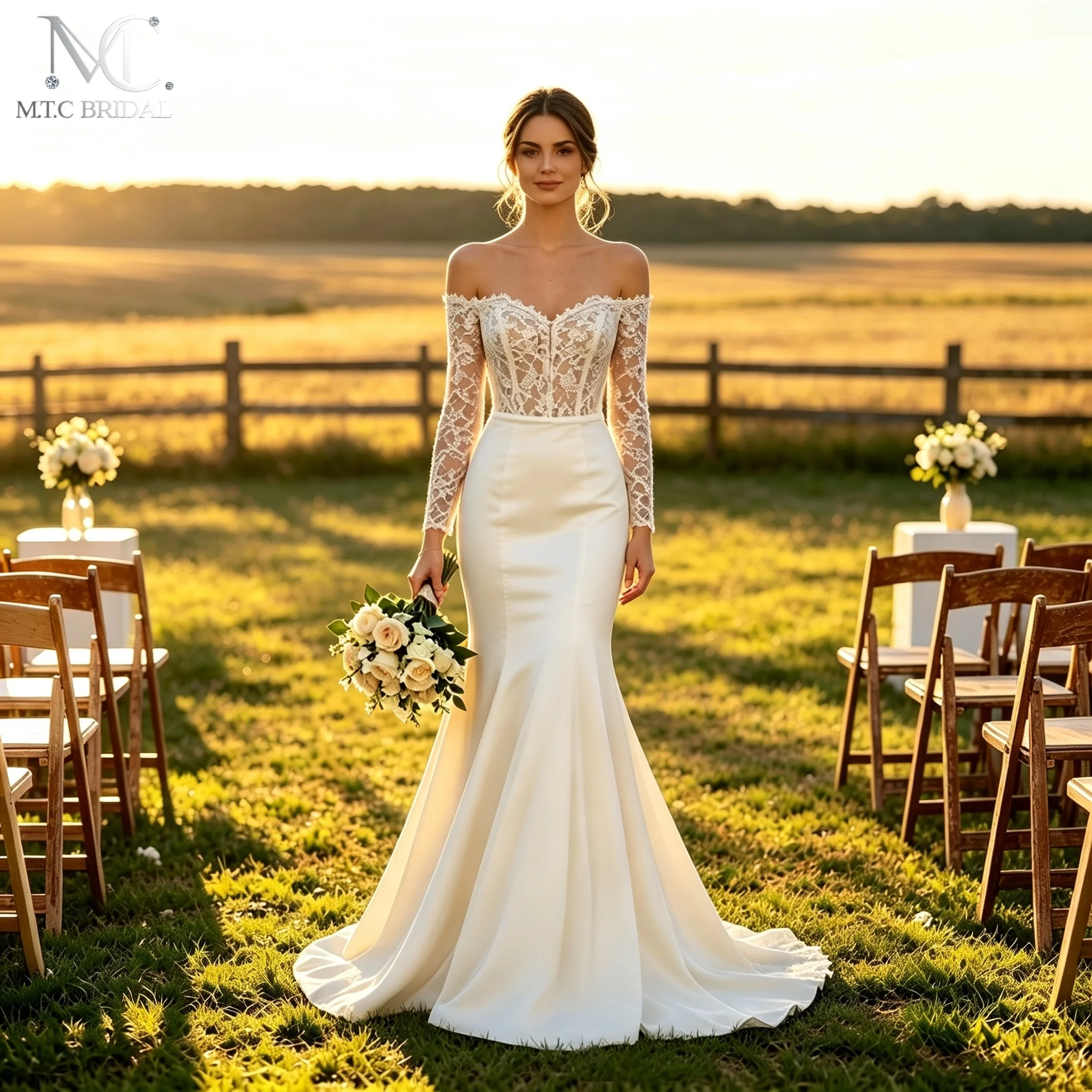 Elegant Satin Mermaid Wedding Gown Off‑the‑Shoulder Sweetheart Long Lace Sleeve Wedding Bride Dresses Vestido De Noiva Plus Size