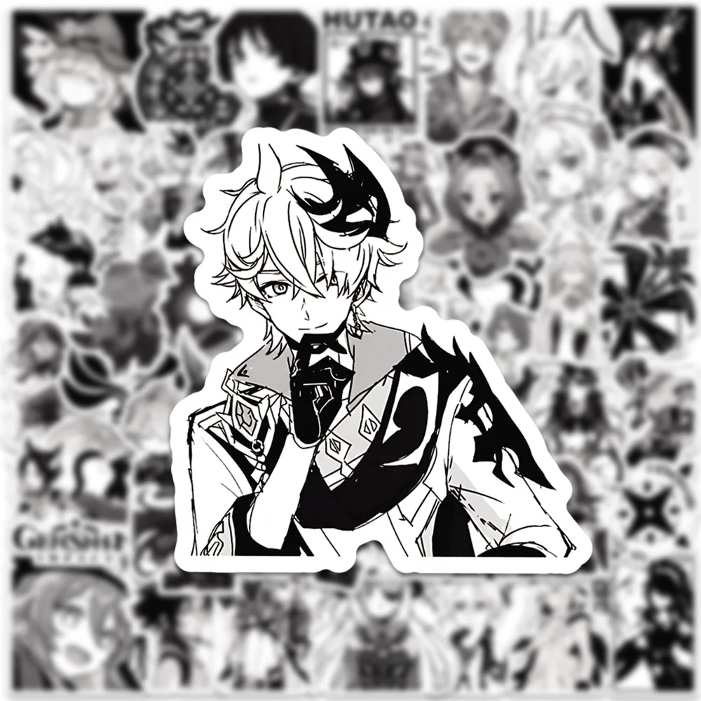 10/30/50pcs Black White Anime Genshin Impact Stickers Game Cartoon Decals DIY Laptop Phone Notebook Luggage Skateboard Sticker