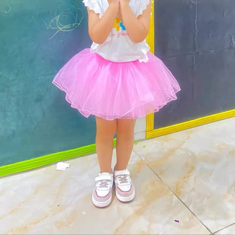 Модная и милая шифоновая юбка с широкими полями, детский танец, балетная юбка для девочек, пышная белая танцевальная юбка до половины тела