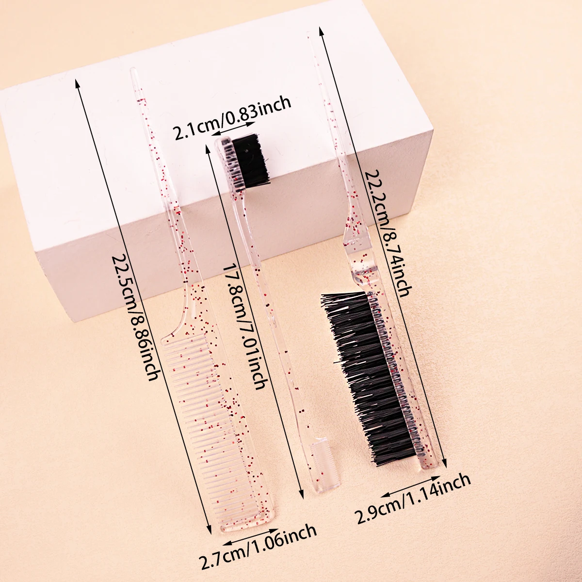 3Pc Hair Brush&Comb Set, Edge Control Brush, Tear Comb Eyebrow Brush,Teasing Comb，Suitable Male Female，Special for real hair wig