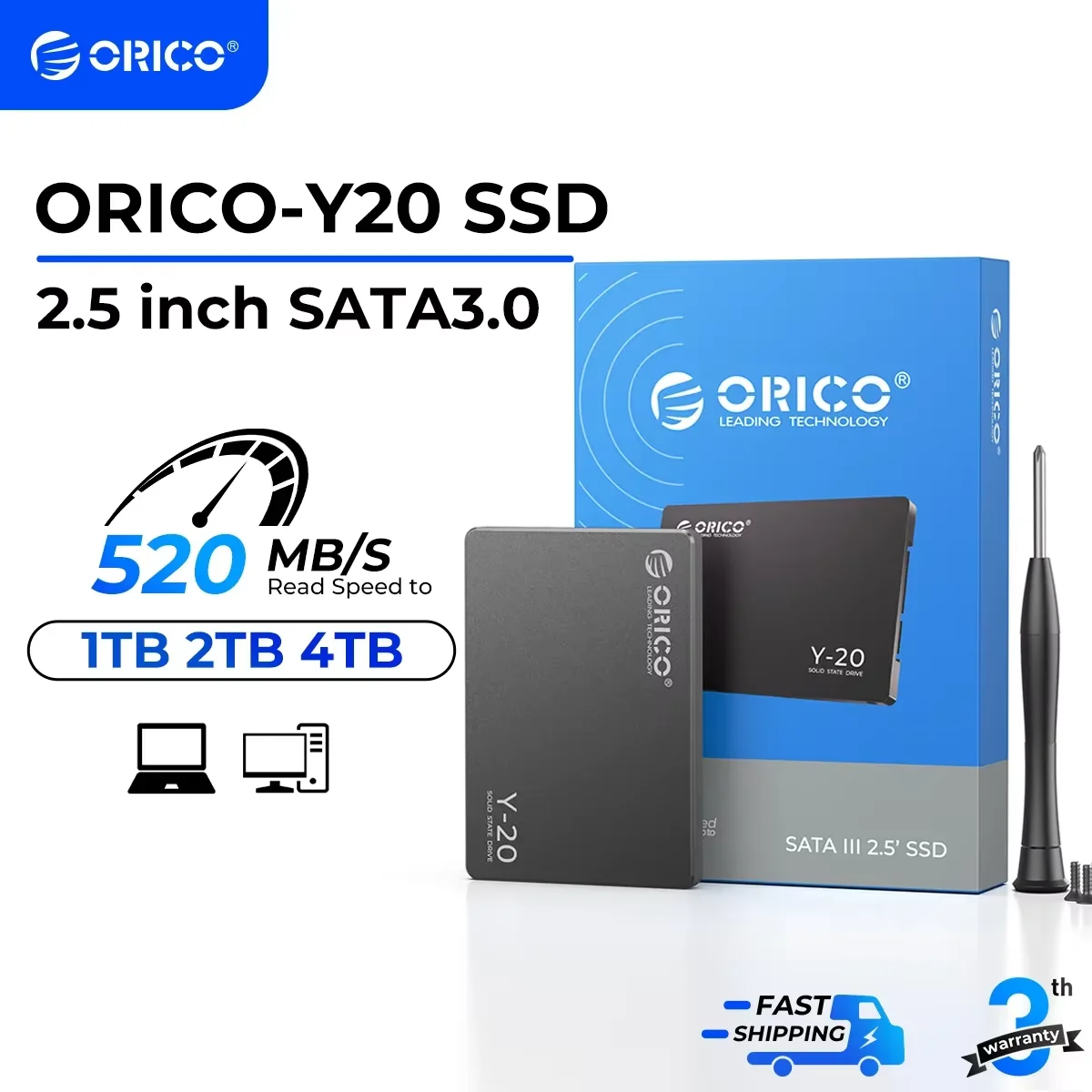 ORICO SATA III SSD 2,5” interne solid-state drive 3D NAND 512GB 1TB 2TB 4TB tot 550MB/s voor upgrade pc-laptop desktops Y20