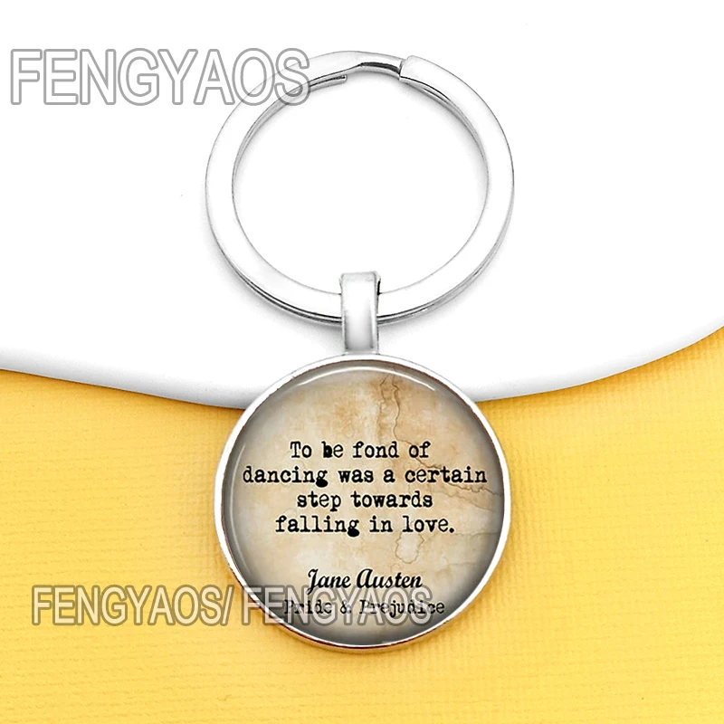 جاين أوستن اقتبس أقراط للباب ، سلاسل مفاتيح للفخر والتحامل ، سلسلة مفاتيح على شكل قبة زجاجية ، مجوهرات نسائية #6