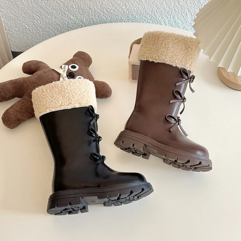 

Лидер продаж, детские высокие сапоги, зимние новые корейские ботинки, детские плюшевые милые ботинки для выступлений, модные женские ботинки, противоуниверсальные ботинки