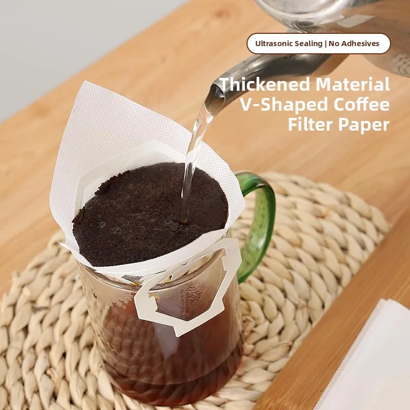 Thickened V-Shape Coffee Filter Bag Ear Hanging Drip Filter Style Hand-Poured Cone Shaped Food Grade Filter Paper Disposable - view 2