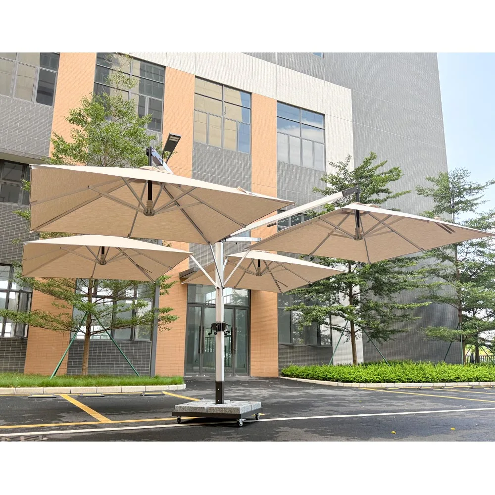 Custom Modern Four-Head Cantilever Hanging Umbrella Heavy-Duty Waterproof Windproof Outdoor Parasol Foldable Marble Base for