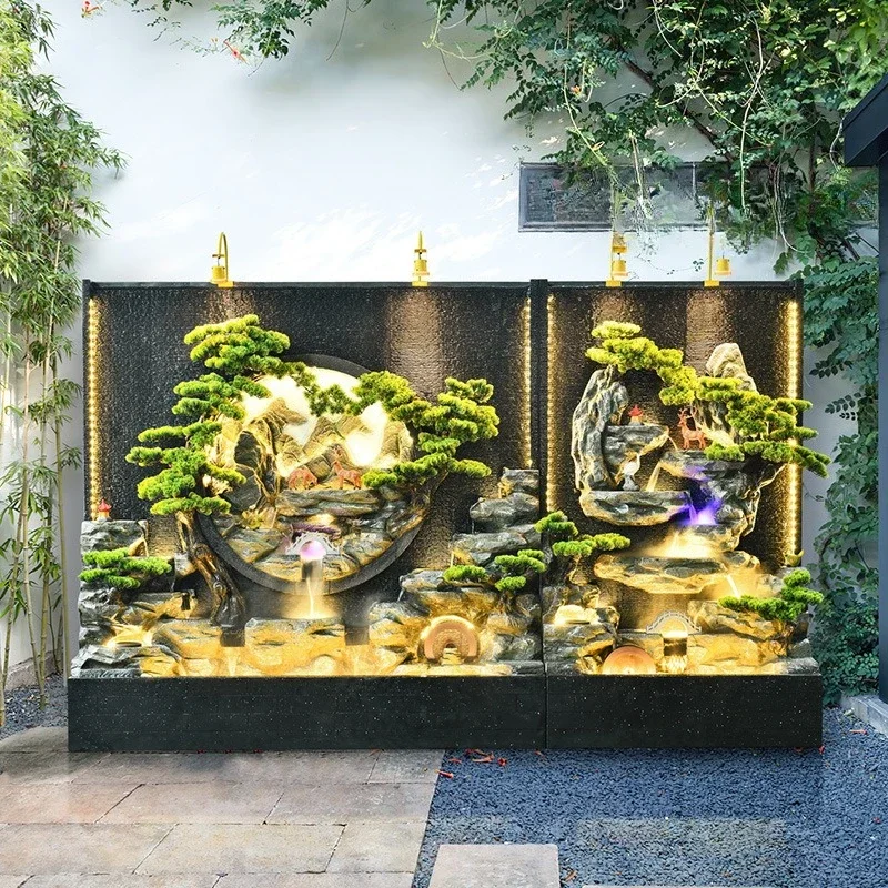 Feng Shui wheel rockery flowing water fountain lucky ornament, villa circulating water landing opening ceremony office