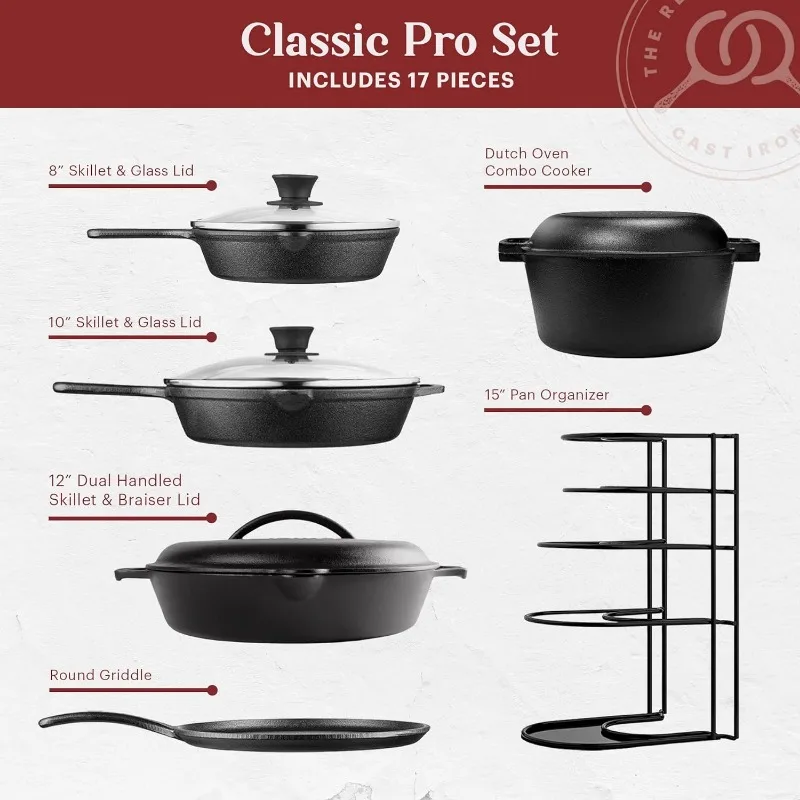 Cast Iron 17-Piece Preseasoned Cookware Set - 8