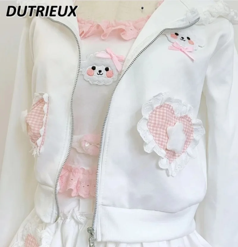 Manteau à Capuche Blanc pour Fille, Veste Courte et Jupe Trapèze, avec Nministériels d Doux, Polyvalent Japonais, Tenue Originale, Nouvelle Collection Automne