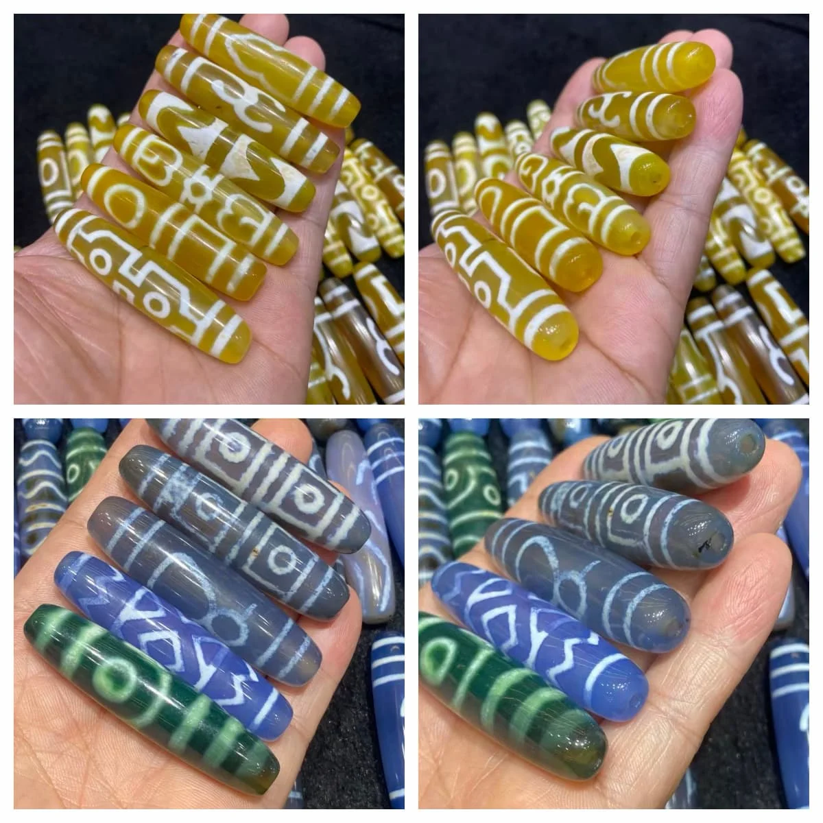 30pcs/lot Special price pack 60mm yellow/blue agate Dzi beads weathered patina Tibetan style loose beads diy bracelets necklace