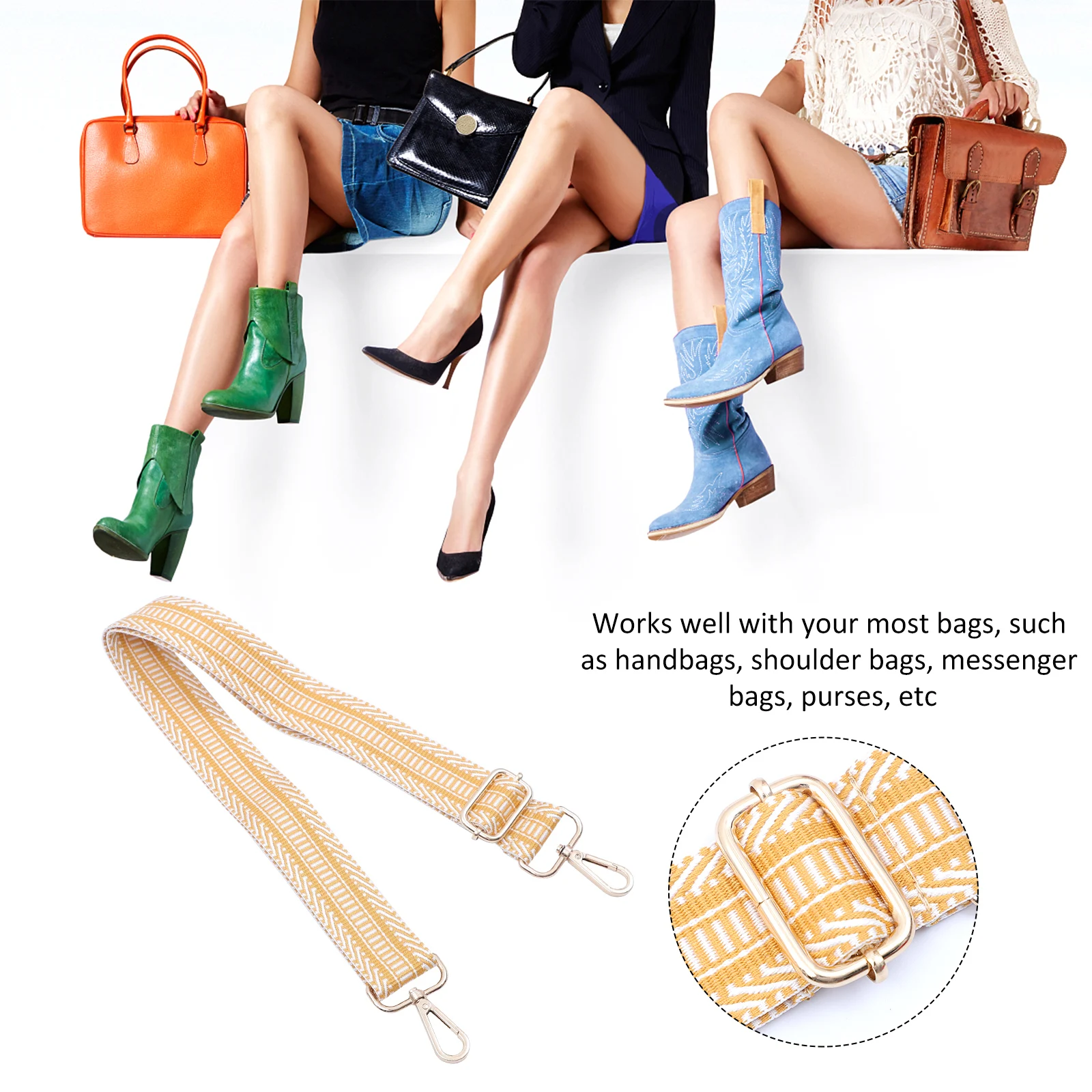 

Contrast Striped Strap Replacement Purse Straps Crossbody Bag Belt Tote for Thick Handbag Yellow Wide Miss
