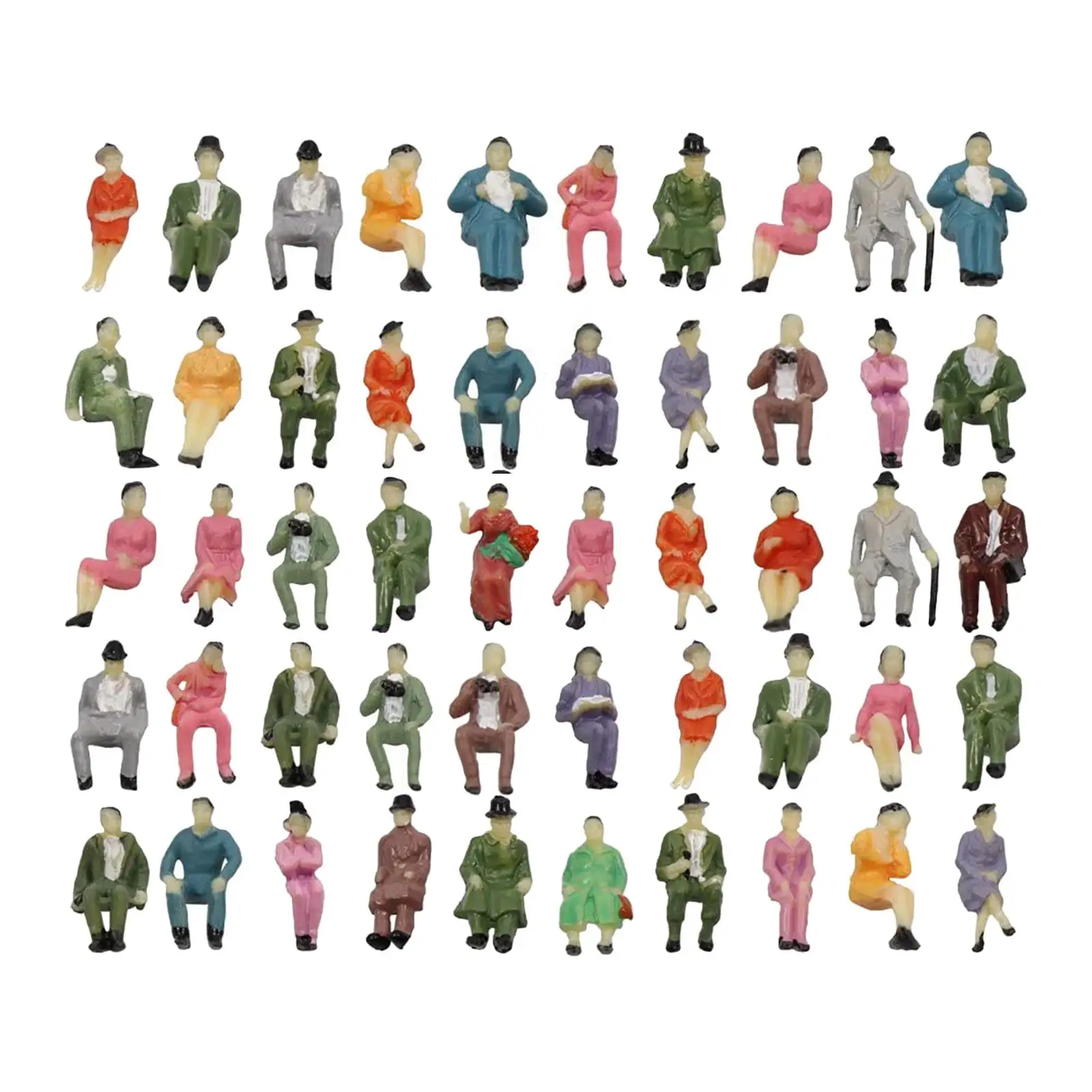 50Pcs 1:87 Scale Painted Figures People Figurines for Model Train Sand Table