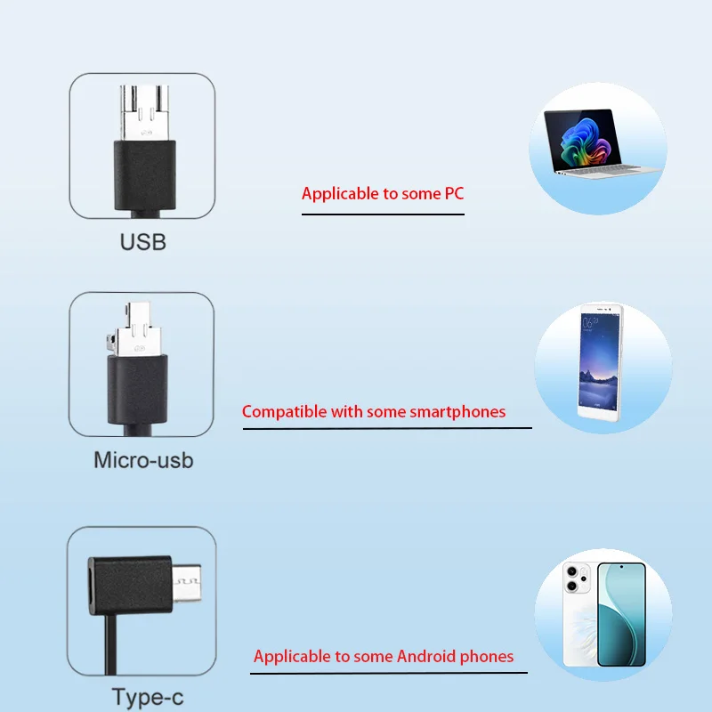 كاميرا المنظار الصناعي 1MP 3.3mm لفحص المحرك USB Type-C Android 3 في 1 مسبار المنظار السلكي الناعم