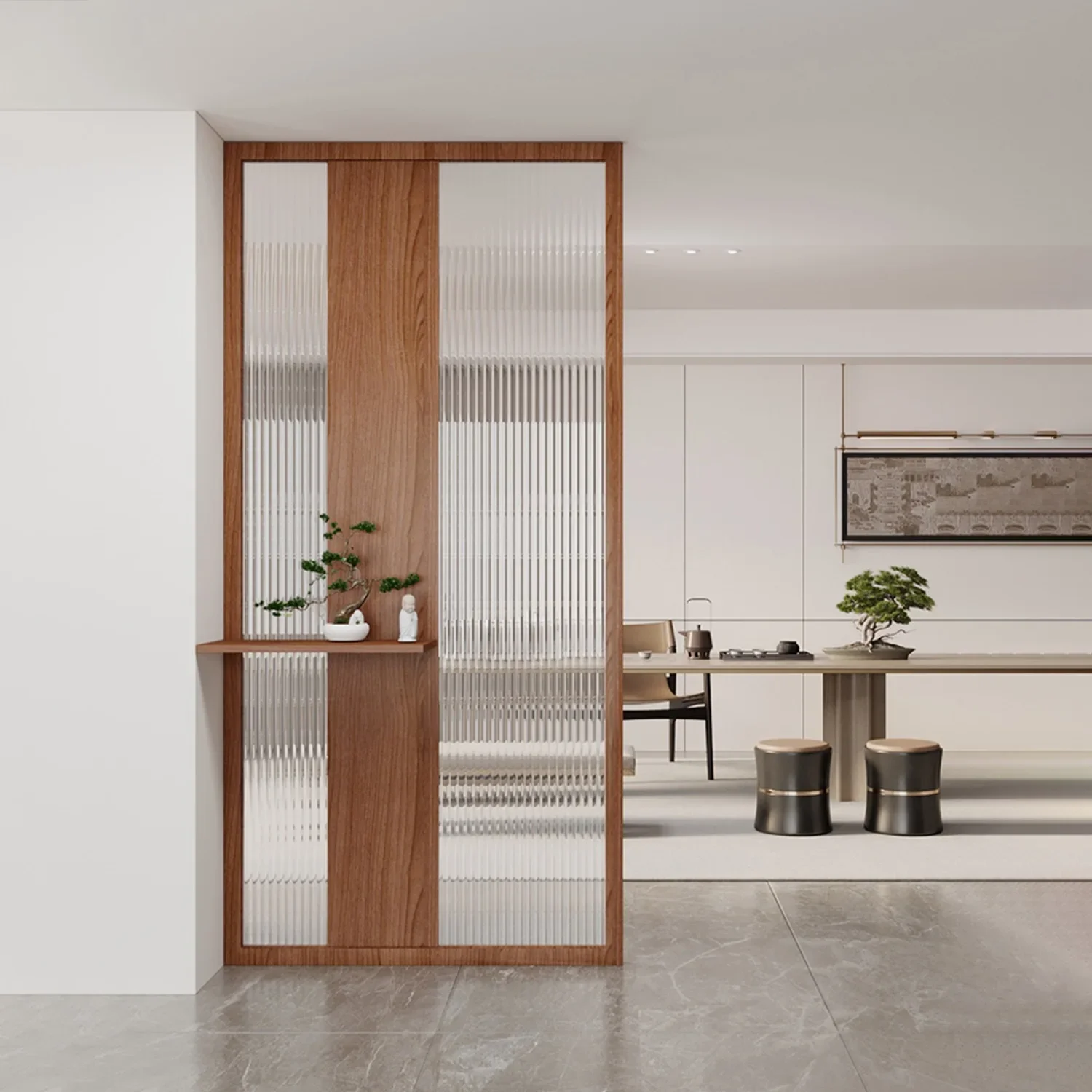 New Chinese-style Changhong glass partition solid wood entrance meal, living room grille water pattern