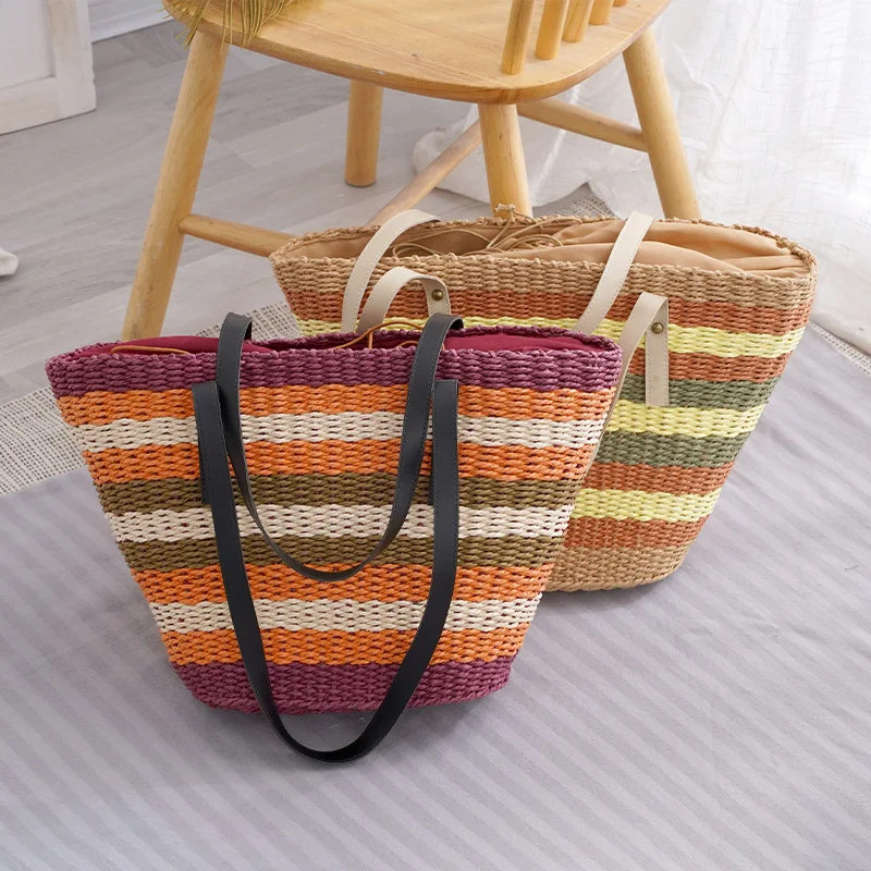 Casual Wicker Woven Basket Bags Rattan Women Handbags Summer Beach Straw Large Capacity Tote Big Shoulder Crossbody Bag 2022