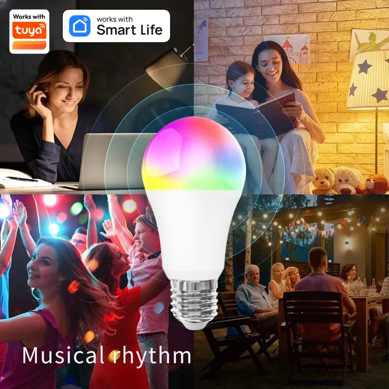 Corunsmar Tuya Bluetooth Smart Light Bulbs A19 E26/27 RGBCW Dimmable Light LED Lamp Smart Life Voice Work with Alexa Google Home
