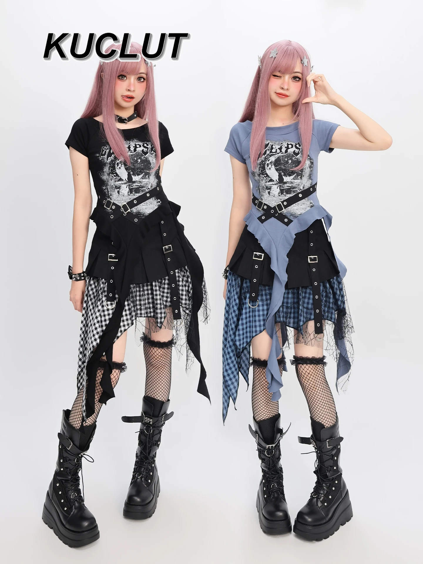 

Crew Neck Short Sleeve Top and Irregular Skirt Fashion High Street Y2k Style Summer 2025 New 2 Piece Sets Womens Outfits