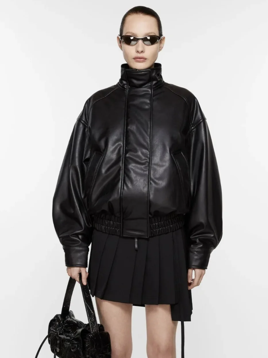 

Bla Thiened из протеиновой кожи Flight Jaet с воротником-стойкой, мотоциклетное хлопковое пальто Street Sle, свободная зимняя верхняя одежда