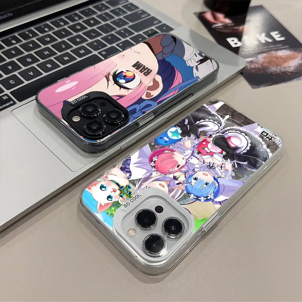 Чехол для телефона с изображением аниме ReZero REM RAM для iPhone 17, 16, 15, 14, 13, 12, 11 X XR XS 8 7 Pro Max Plus, полупрозрачный цветной защитный чехол