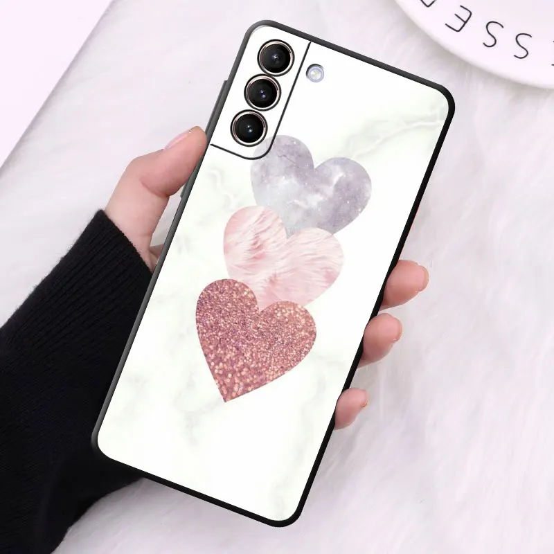 Etui do Samsung Galaxy S24 S23 S10e S8 S7 S10 S21 S21 Plus S22 Ultra 5G S20 FE S9 Soft Gold Pink Rose Glitter Hearts Cover — zdjęcie 3