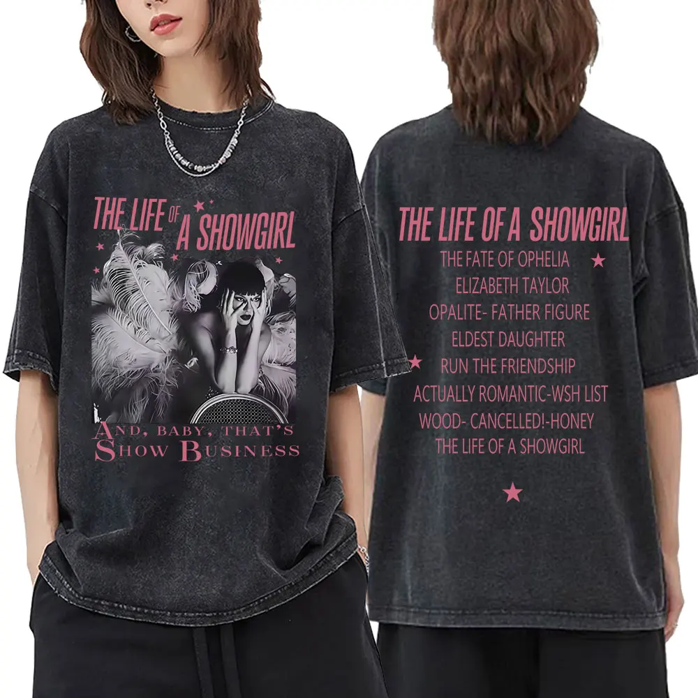 

Washed Vintage The Life of A Showgirl Album Graphic T Shirts Men Women Fashion Hip Hop T-shirt Men's 100% Cotton Retro T-Shirts