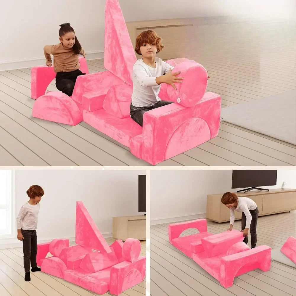 Kids Couch 14 PC Modular Kids Play Couch Set – Convertible Kids Sofa Couch with Soft Foam Sofa Cushions