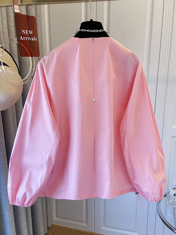 Unique Ele round Ne Long Sve Loose irt Women's Overhead Top Faionable Comfortable Autumn Season Pure Color irt