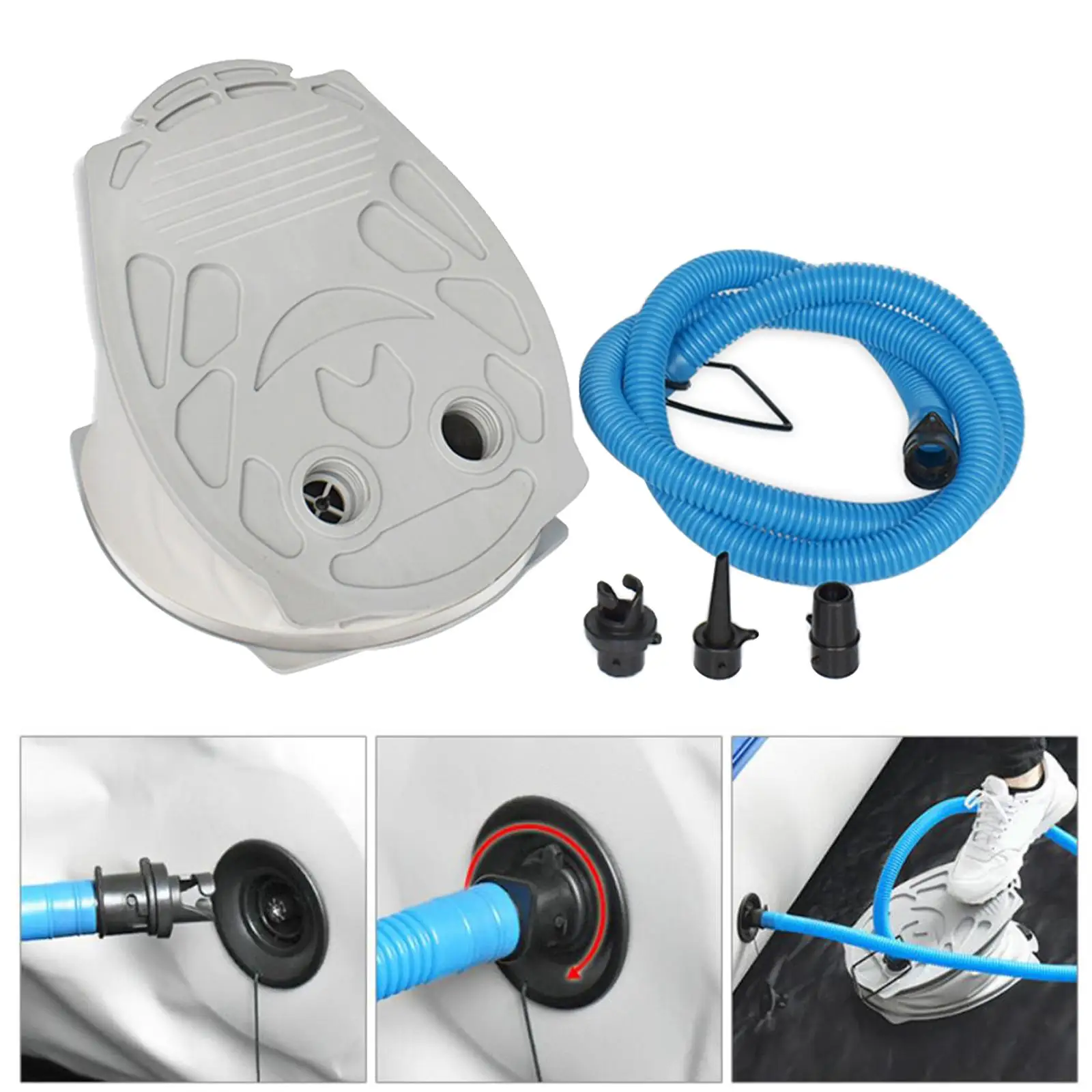 Portable Foot Pump 3 Size Nozzles Inflator for Inflatable Boat Canoe