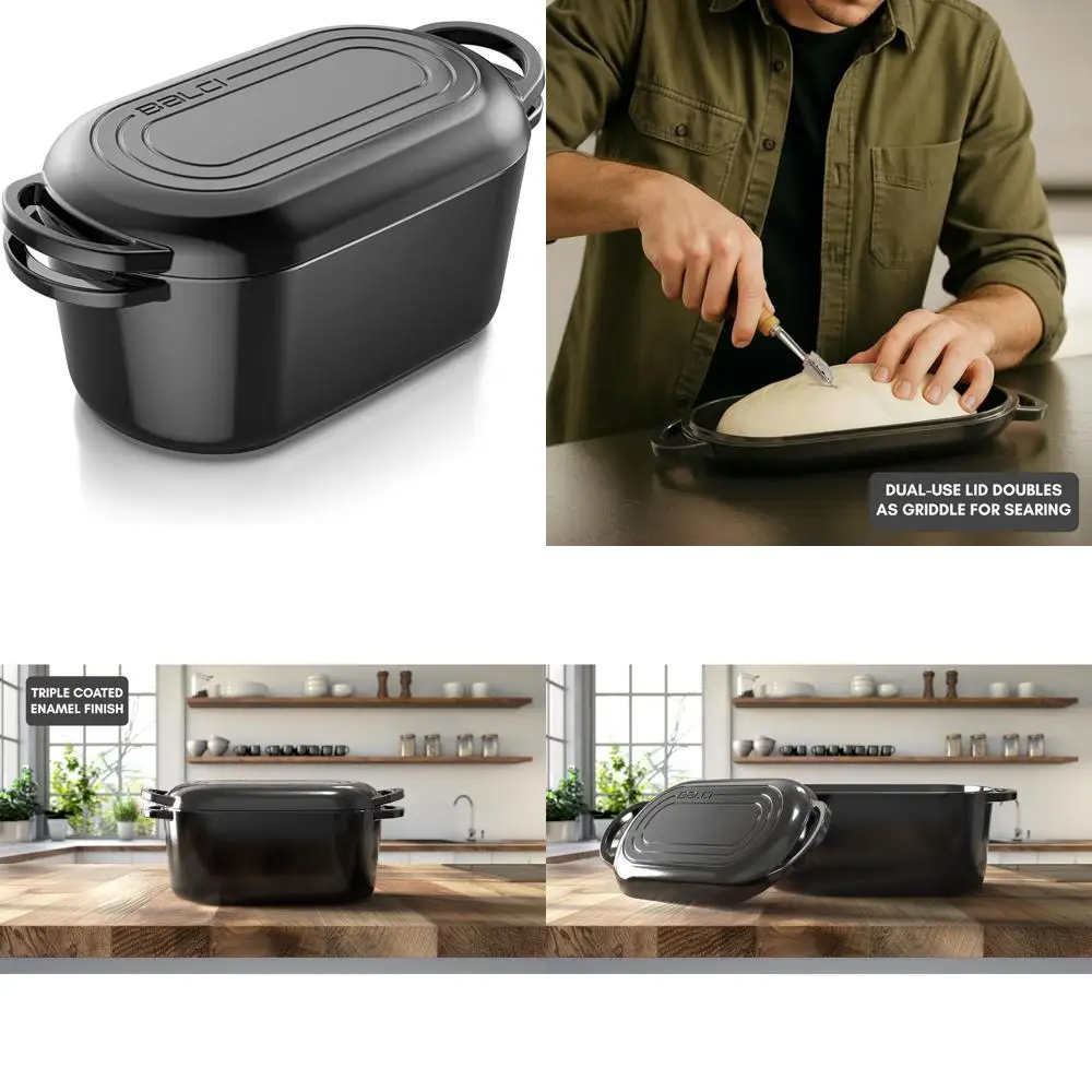 

Cast Iron 3.5 Qt Enamel Dutch Oven Pot with Lid - Ideal for Sourdough Bread Baking, Slow Cooking, Dual Handle Design, Perfect fo