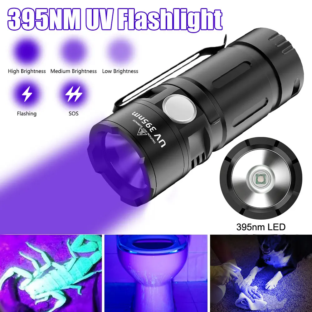 Mini Uv Violet Flashlight 5 Mode 395nm Detector Light