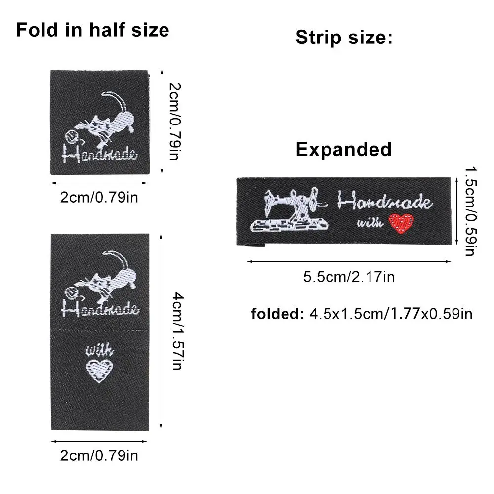 50PCS Sewing Machine Cartoon Cat Woven Supplies Clothing Tags Garment  Accessories Handmade With Love Clothes Labels