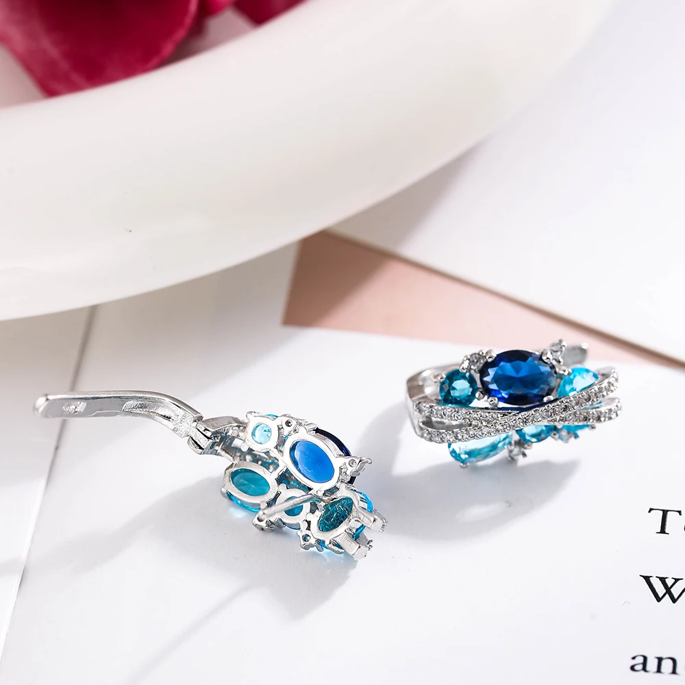 LXOEN Fashion Jewelry Style Blue/White /Green Earrings Handmade CZ Zircon Sweet Mona Lisa Stud Earrings for Women Wedding Gift