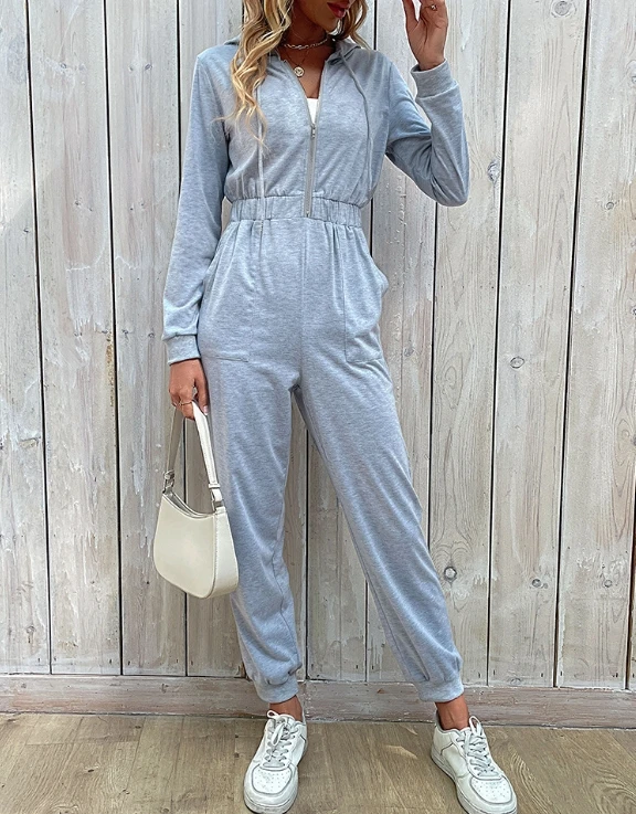 Solid color workwear casual jumpsuit