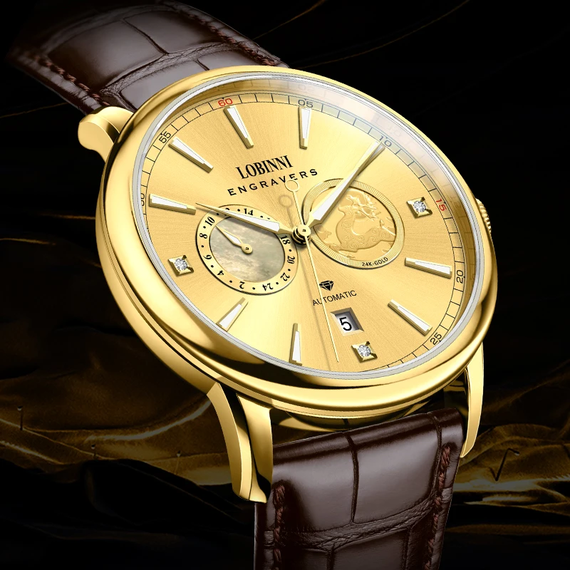 LOBINNI Elegant Style Automatic Watch for Man Waterproof Mens Gift Mechanical Wrist Watch Men