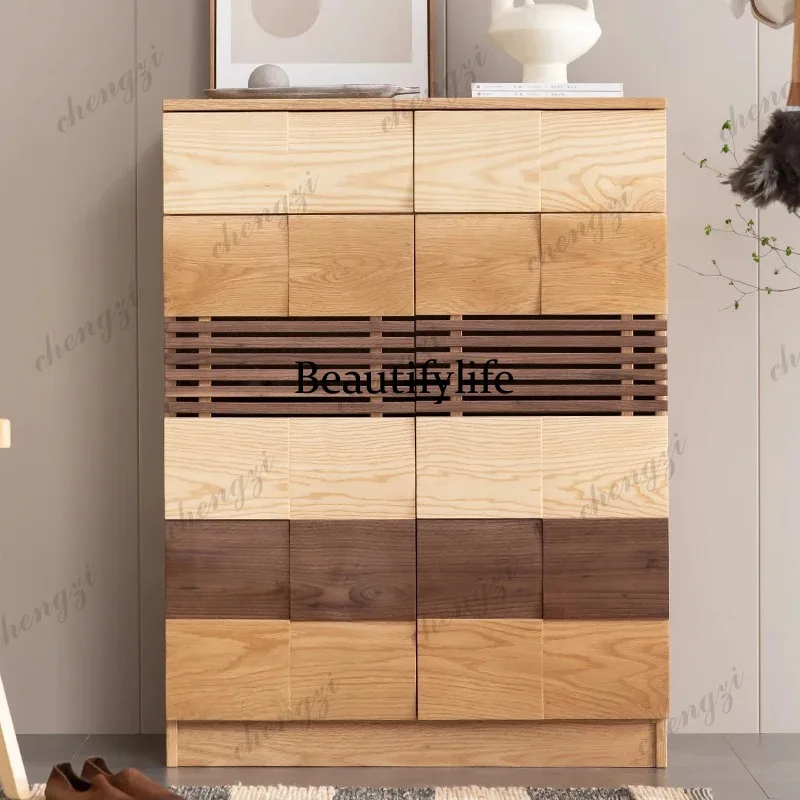 Italian Style Wooden Shoe Cabinet Modern Natural Space Saving Entryway Shoe Rack Organizer Salon