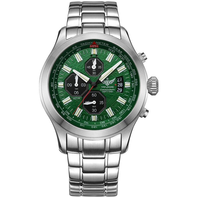 YELANG الرجال الطيار ساعة 42 مللي متر كرونوغراف كوارتز ساعة اليد أنابيب مضيئة 10ATM مقاوم للماء الياقوت مرآة OS10 Mov