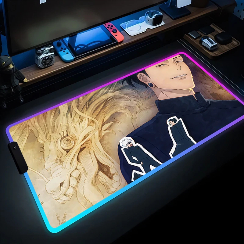

Коврик для мыши Gamer LED PC Gaming Accessories Коврик для клавиатуры J-jujutsu K-kaisen Geto Резиновый настольный коврик RGB для ноутбука Япония Аниме Коврик для мыши