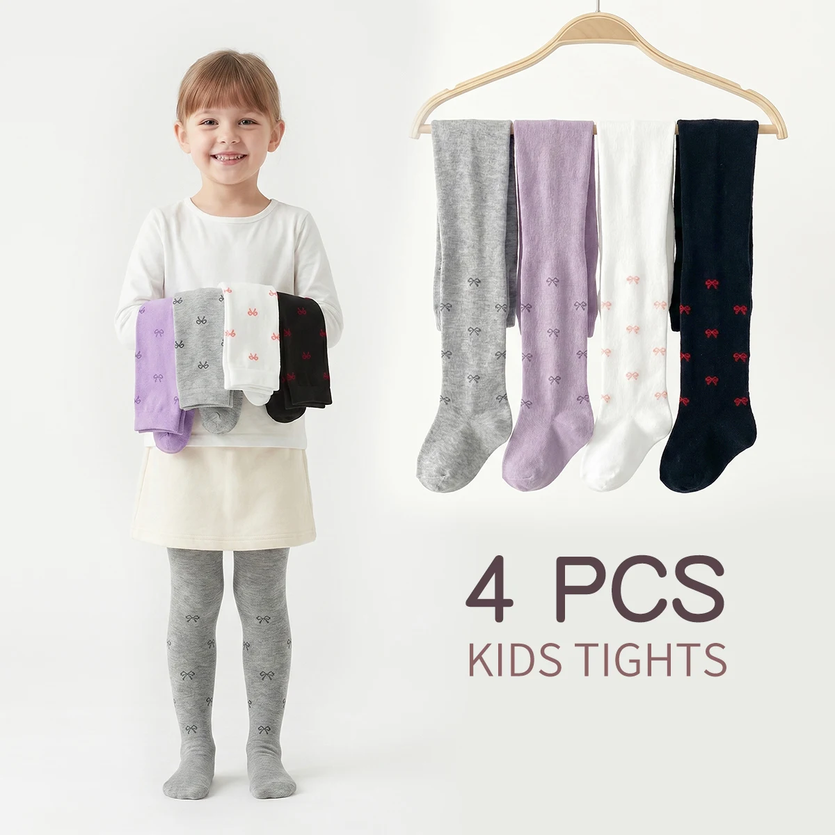 4 Stück Kinder-Frühlings- und Herbststrumpfhosen, Mädchen-Skinny-Leggings. Ideal für den täglichen Gebrauch von Kindern, weich und bequem mit moderatem Tragekomfort. – Detail 1