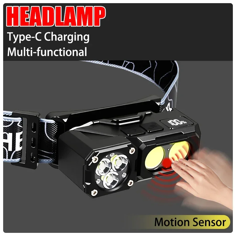 

Многофункциональный сенсорный фонарик с зажимом для шляпы, светодиодный налобный фонарь COB с магнитом, перезаряжаемая фара, уличный велосипедный фонарь для кемпинга