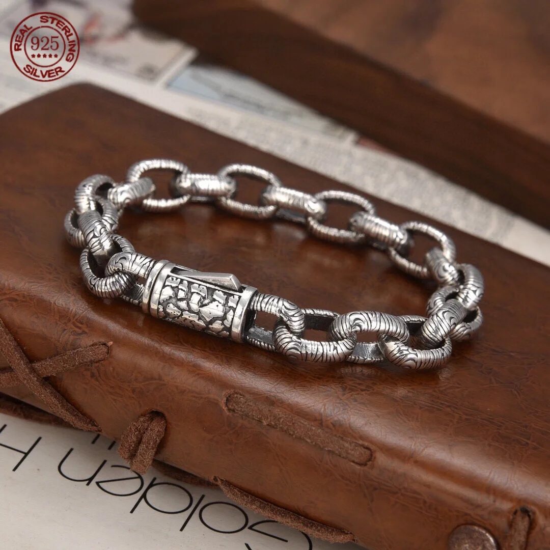 

S925 Silver Heavy Industry simple overbearing bracelet Punk men's and women's personality EuropeAn-American style crack bracelet