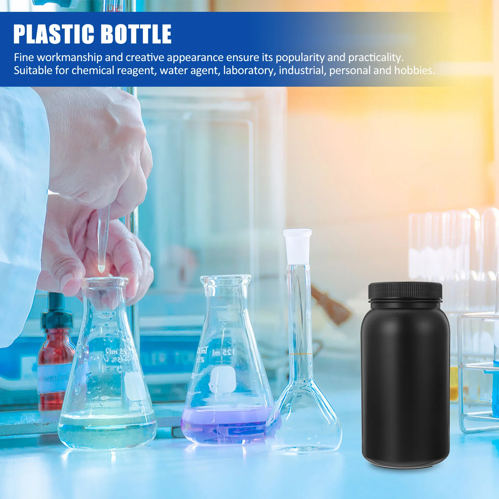 

1Pcs Reagent Bottle Plastic 1000ml Black Wide Mouth Leakproof Laboratory Sample Chemical Storage Plastic Reagent Bottle